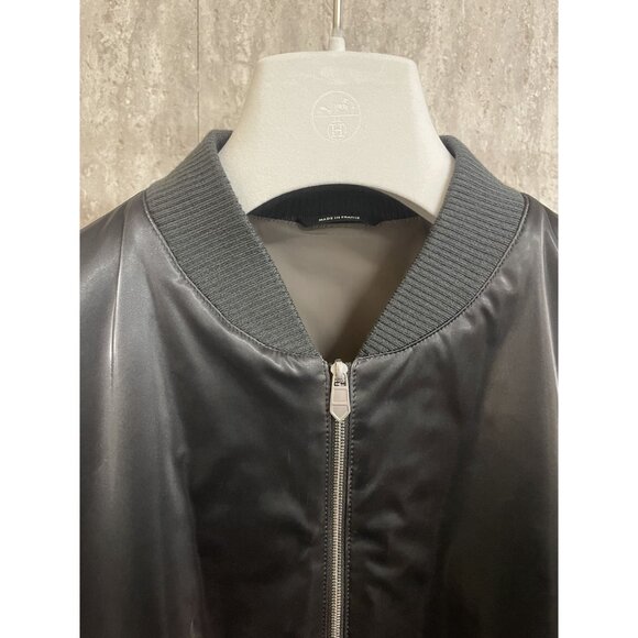 Hermes Mens Black Satin Bomber Jacket With Zippered Pockets & Ribbed Collar/Cuff - Picture 6 of 12